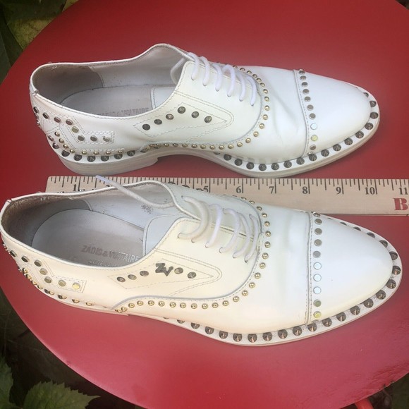 Rare Zadig & Voltaire "Youth Clous" Derby White Studded Formal Shoes Size 36 - Picture 6 of 10